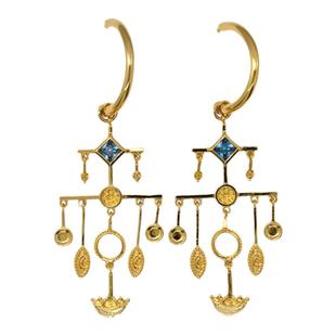 小众设计流苏宫廷风镶嵌合成蓝宝复古大气款星座天秤座饰品耳环