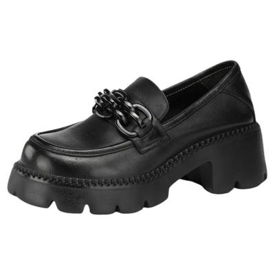 厚底黑色皮鞋女真皮乐福鞋