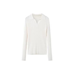 TKY SHOP修身polo领针织衫女2025春新款白色休闲打底上衣蓄暖锁温