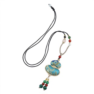 手工仿宋锦秋冬毛衣链葫芦蝴蝶挂链国潮新中式汉服旗袍复古配饰链