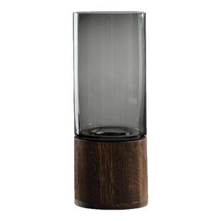 新款绿色复古木托玻璃花瓶创意直筒水培富贵竹花器装饰桌面摆件