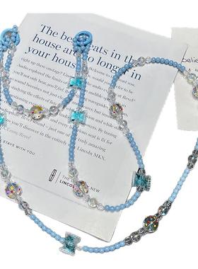 49个性蓝色糖果透明彩点长短款手机壳挂绳挂脖斜挎肩背手提链条女