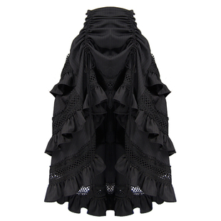 蒸汽大陆 蒸汽朋克steampunk黑色多层花边流苏抽带复古A型长半裙