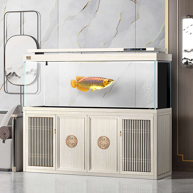yee新中式风实木色龙鱼缸办公室造景专业级底过滤大型生态水族箱
