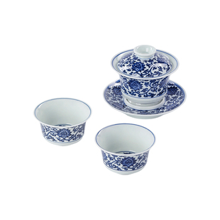 景德镇官方陶瓷功夫茶具套装青花三才盖碗马蹄杯整套男士高档礼物