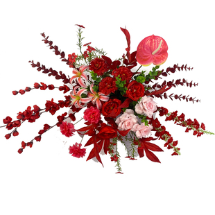 婚庆红色地排花仿真花婚礼现场布置装饰路引假花交车仪式拍照道具