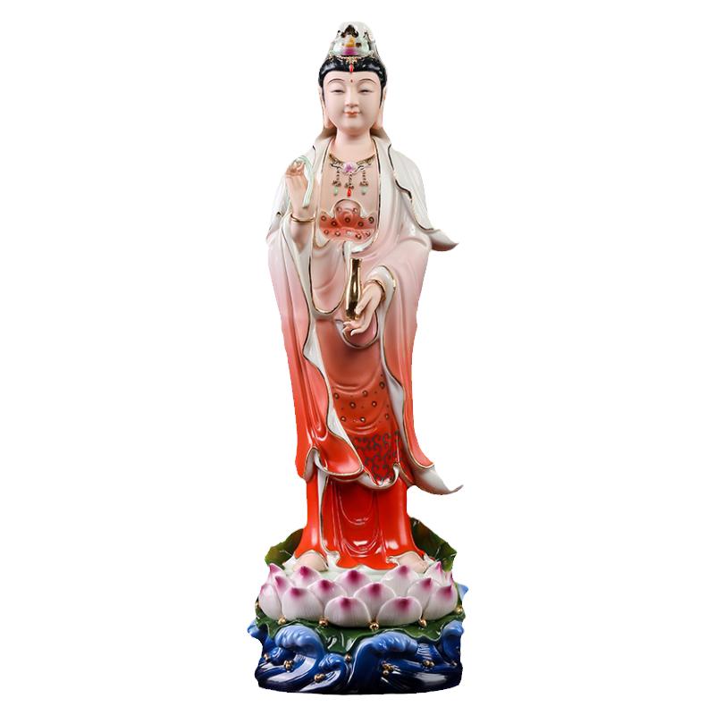 戴玉堂立莲西方三圣像红衣彩阿弥陀佛观音大势至菩萨佛像家用供奉