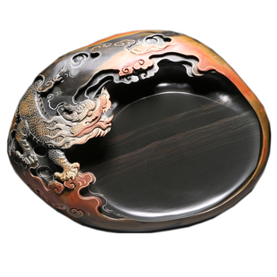 非遗名师作品/龙腾四海/精品老坑砚台天然原石籽料高档文房礼品端