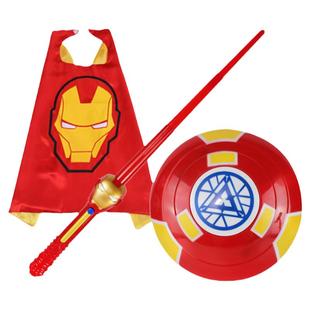 万圣节道具男孩钢铁侠头盔儿童发光面具cos装扮手套发射武器披风