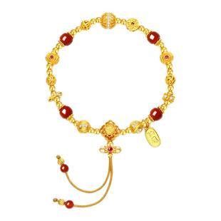 周大生八方来财纯银S925手串红玉髓国潮手链新中式生日礼物送女友