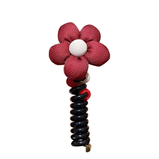 儿童花朵电话线发圈宝宝泡泡辫红色蝴蝶结发绳女童高马尾头绳头饰