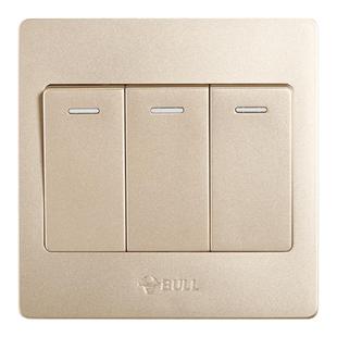 公牛装饰开关插座三开双控开关面板3开三位三联双控墙壁电源金色