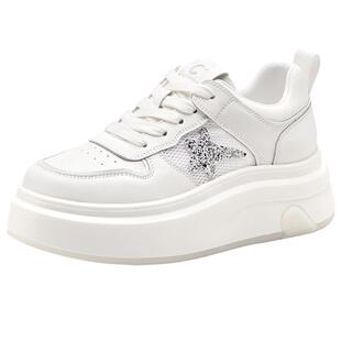 千百度小白鞋女厚底春夏新款增高星星鞋系带运动休闲板鞋舒适百搭