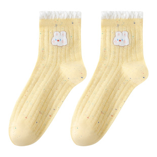 caramella袜子女中筒袜搭配小皮鞋春秋薄款女袜透气可爱甜美长袜