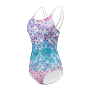 洲克儿童泳衣少女连体三角美人鱼专业游泳训练速干大童中学生泳衣
