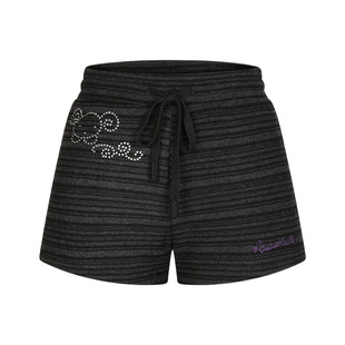 BETWEENAND 春季复古深灰条纹短裤女单穿叠穿舒适紧身烫钻裤子