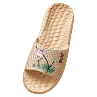 2024新中式国风亚麻拖鞋女夏加厚防滑eva底可湿水居家拖鞋可外穿