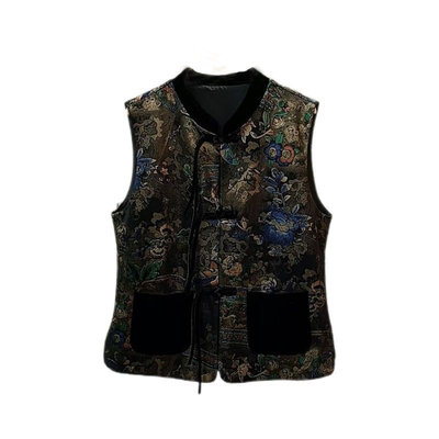 秋季盘扣金丝绒国风马甲妈妈装