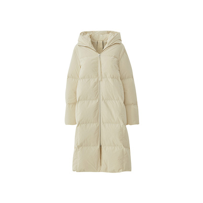 【商场同款】AUM噢姆冬季米白色连帽长款鹅绒超长过膝羽绒服女款