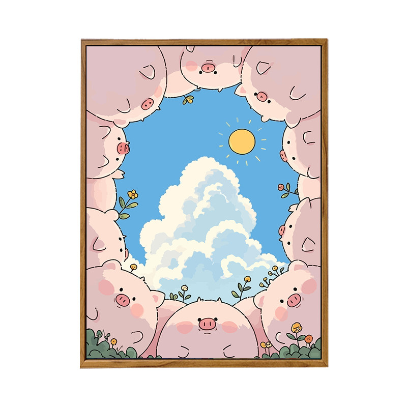 雅调diy数字油画卡通小猪儿童画