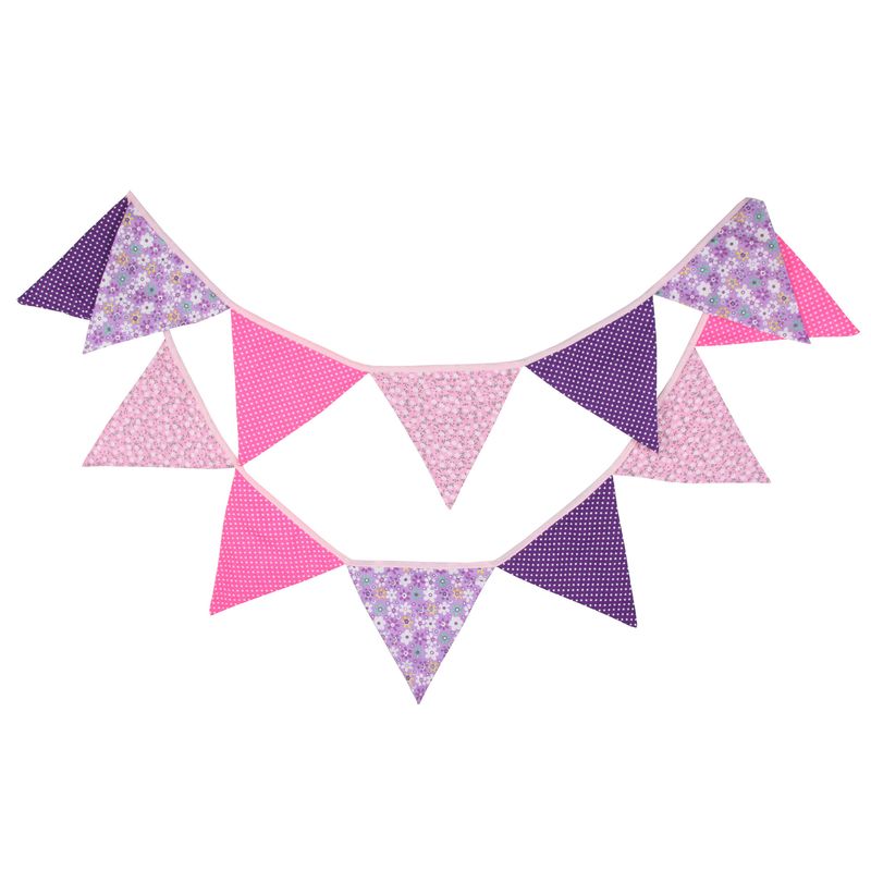 粉紫棉布三角旗生日聚会儿童派对会场旗拉露营节日布置用品户外