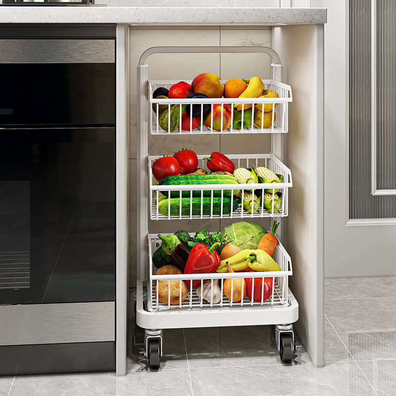 厨房蔬菜置物架多层落地多功能放零食水果小推车篮筐移动装菜收纳