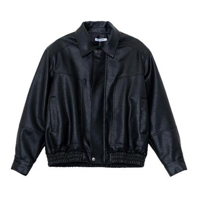 Holocene潮牌棕色短款皮衣外套男