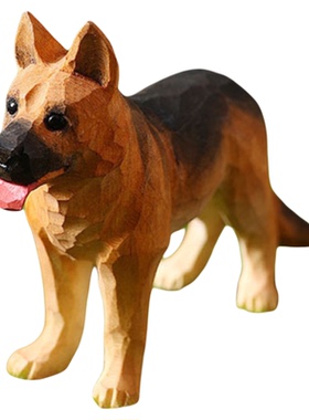 手工木雕德牧比格犬摆件卡通可爱动物桌面装饰品儿童玩具生日礼物