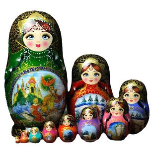 烤漆俄罗斯套娃10层满洲里哈尔滨冰雪旅游纪念工艺礼品木质摆件