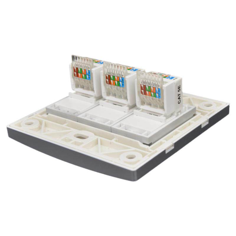 银色墙壁网线插座 RJ45电脑网络面板 86型三位网口信息接口网线盒