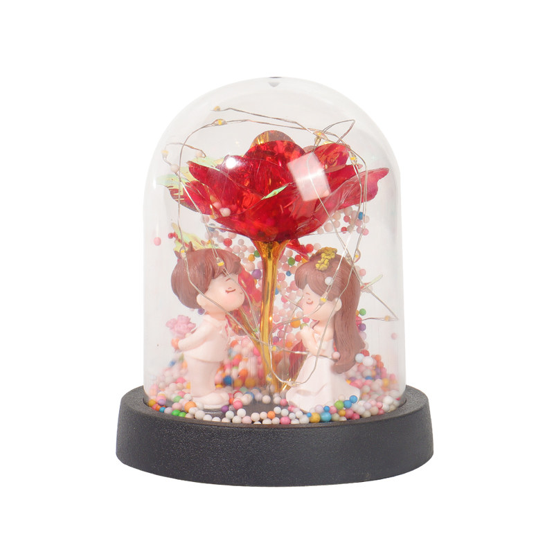 发光玫瑰花永生花玻璃罩生日礼物