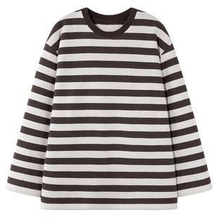 COCO ZONE 刘 一一“叠穿公式”100棉条纹圆领长袖T恤 CD1A1699