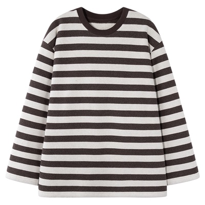 COCO ZONE 刘 一一“叠穿公式”100棉条纹圆领长袖T恤 CD1A1699