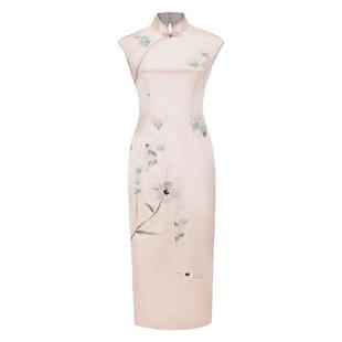 现货2025新款海派手推绣真丝修身减龄妈妈晚宴礼服裙手工长款旗袍