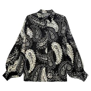 刺绣腰果花衬衫女灯笼袖雪纺衫女装秋款2023上衣设计感女小众衬衣