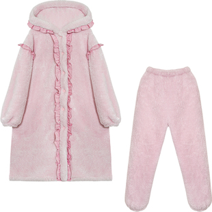 Bananagirl睡衣女士冬季新款加厚长款加绒睡袍套装可外穿家居服冬