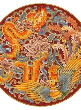 龙凤呈祥铜盘摆件掐丝珐琅彩新中式卧室客厅坐盘景泰蓝手工礼品