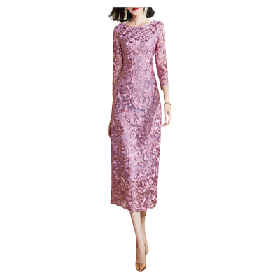 柒娅通勤一步裙蕾丝绣花