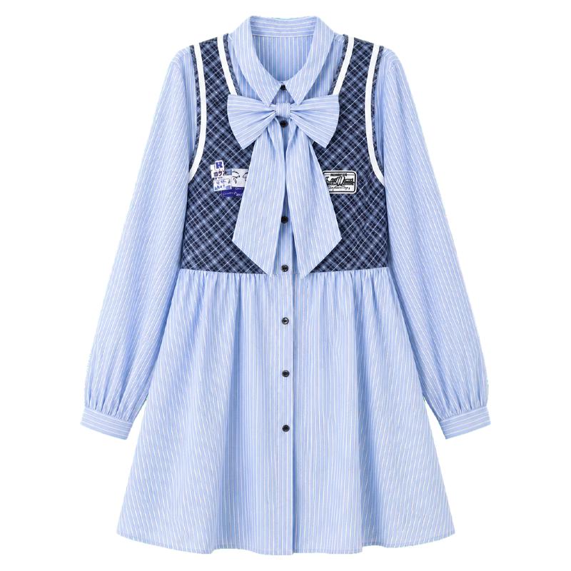 KEIKO韩系学院风条纹衬衫连衣裙