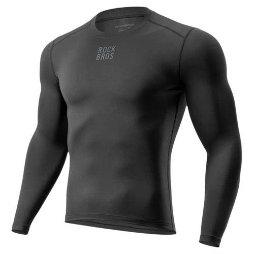 洛克兄弟抓绒骑行服内搭衣长袖上衣保暖运动打底内衣轻薄透气男款