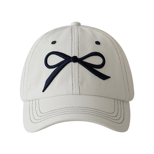 Himade韩版蝴蝶结棒球帽子女牛仔蓝春秋遮阳鸭舌帽软顶宽檐显脸小