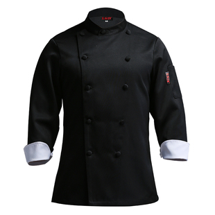 衣研堂黑色厨师工作服长袖中国风后厨房大厨厨师服男衣服工装