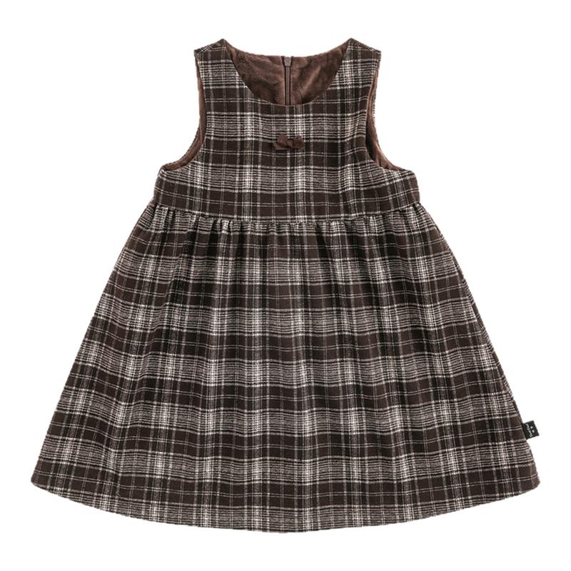 幼悠女童连衣裙冬季新款格纹加绒加厚背心裙保暖英伦风小女孩裙子