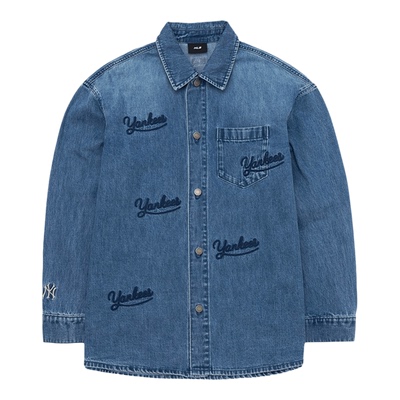 MLB时尚复古休闲情侣款牛仔衬衫