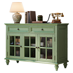 森趣美式复古实木餐边柜家用客厅碗柜收纳分层收纳柜小户型储物柜