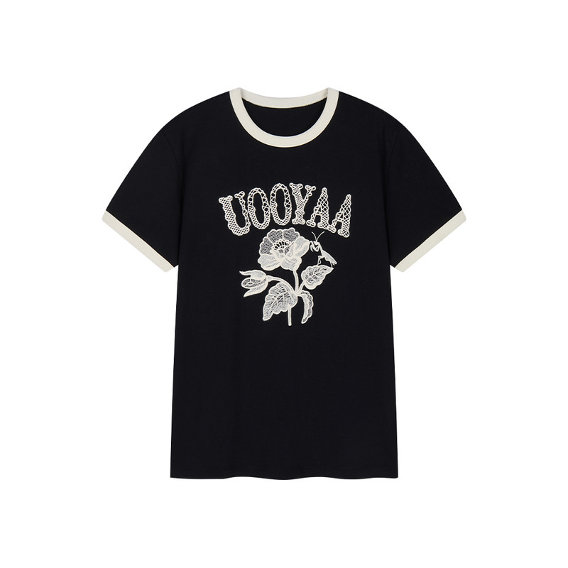 UOOYAA/乌丫蕾丝花卉RingerT恤