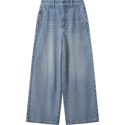 播时髦复古水洗牛仔裤女秋季阔腿长裤DDS4KD5218