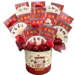 新年花束diy材料包玫瑰花束暴富招财抱抱桶手工自制创意礼物惊喜