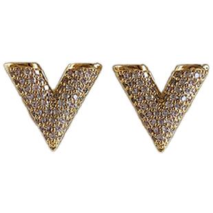 超闪满钻字母V耳钉女纯银针耳环2025新款高级感小众精致气质耳饰