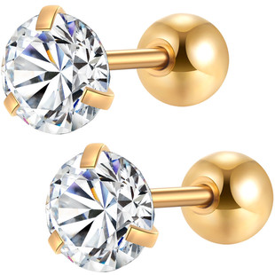 细针短杆耳蜗三爪双头圆钻钛钢耳钉双面小耳骨耳环防过敏耳饰品女